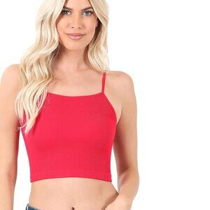 Ribbed Knit Halter & Spaghetti Strap Crop Tops by Zenana - Ruby